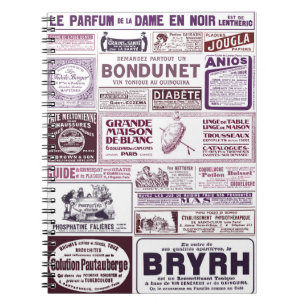 Caderno Espiral Anúncios em jornais franceses Vintage 1910