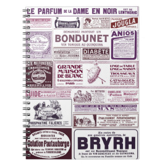 Caderno Espiral Anúncios em jornais franceses Vintage 1910