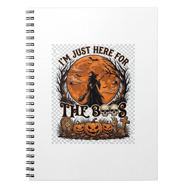 Caderno Espiral Apenas Aqui Boos Halloween Bruxa Lua Abóboras_1 (Frente)