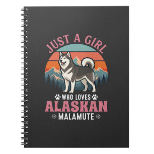 Caderno Espiral Apenas Garota Cachorro Malamute do Alasca Retro Pô