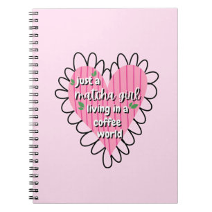 Caderno Espiral Apenas uma Garota Matcha Coração Estético – Rosa F