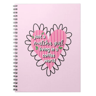 Caderno Espiral Apenas uma Garota Matcha Coração Estético – Rosa F