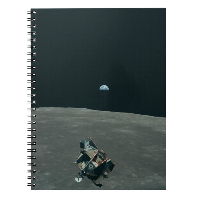 Caderno Espiral Apollo Lunar Lander e Earthrise sobre Lua (Frente)
