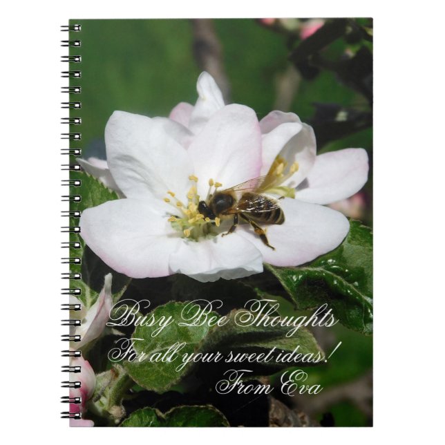 Caderno Espiral Apple Blossom & Bee Macro Photo | Personalized Nam (Frente)
