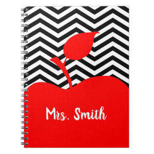 Caderno Espiral Apple vermelho personalizado Chevron preto e
