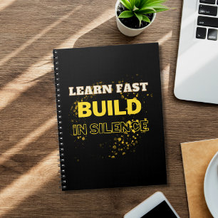 Caderno Espiral Aprenda Rápido Construa Em Silêncio Citação Motiva