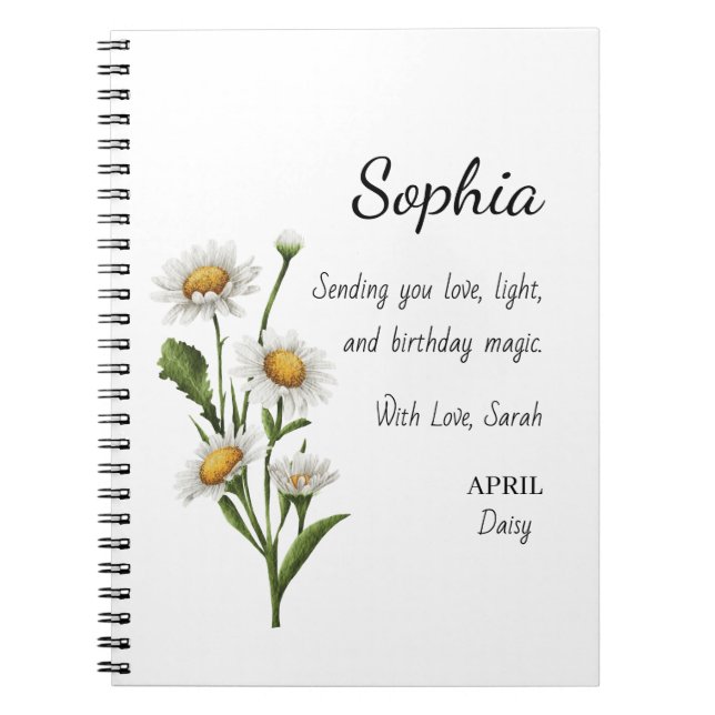 Caderno Espiral April Daisy Personalized Birthday (Frente)