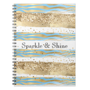 Caderno Espiral Aqua Blue Dourado Litter Confetti Zebra Animal