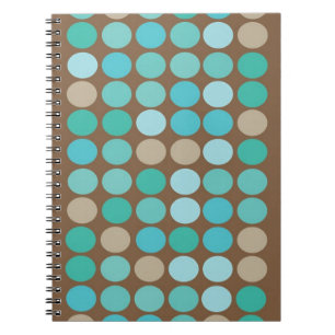 Caderno Espiral Aqua Blue Teal & Brown Dots Modern Pattern