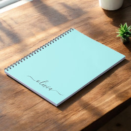 Caderno Espiral Aqua Blue Teal Modern Script Girly Monographic Nam