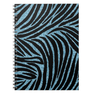 Caderno Espiral Aqua Faux Glitter Zebra Print