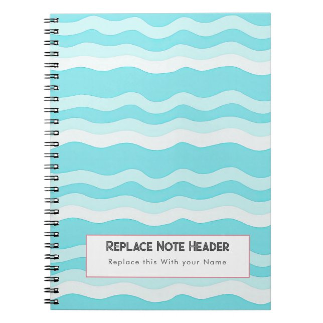 Caderno Espiral Aqua Personalizado e Branco com Padrão de Ondas (Frente)