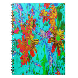 Caderno Espiral Aqua Tropical com Flores Amarelas e Laranja