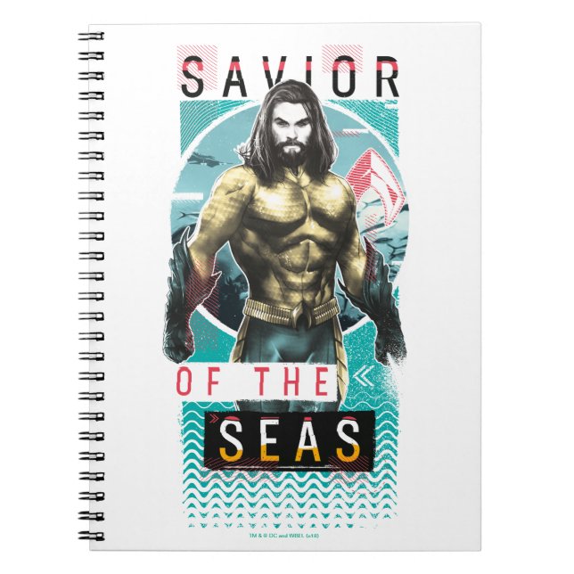 Caderno Espiral Aquaman | "Salvador Dos Mares" — Gráfico Modernist (Frente)