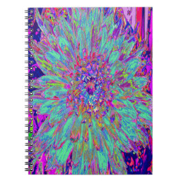 Caderno Espiral Aquamarine Rainbow Color Abstrato Dahlia Flower