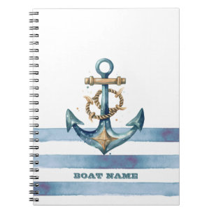 Caderno Espiral Aquarela Âncora Náutica Listras Azul Claro