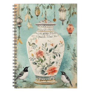Caderno Espiral Aquarela artística de um vaso decorativo antigo 