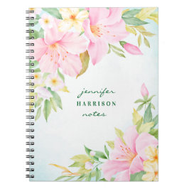 Caderno Espiral Aquarela Buquê Lily Turquoise Rosa Floral