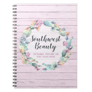 Caderno Espiral Aquarela Cacto Suculento & Madeira Rústica Boêmia