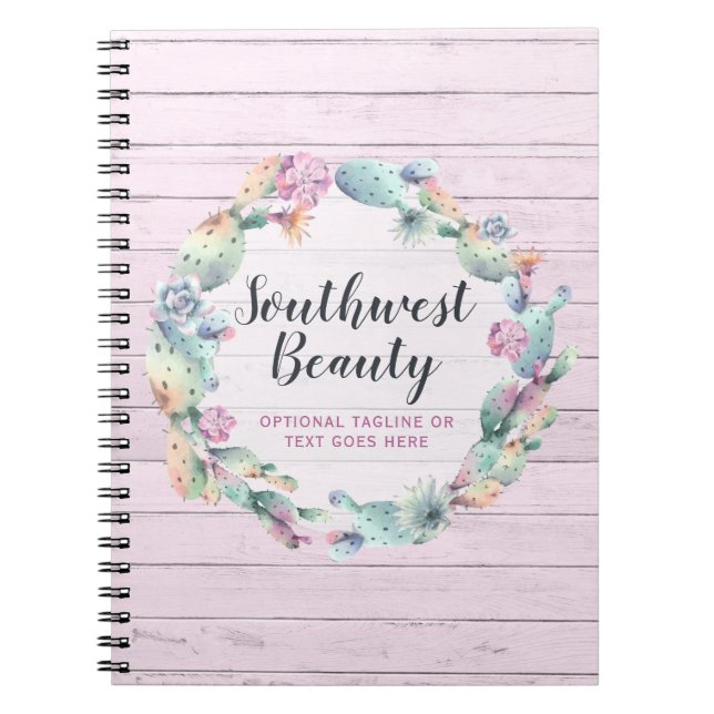 Caderno Espiral Aquarela Cacto Suculento & Madeira Rústica Boêmia (Frente)