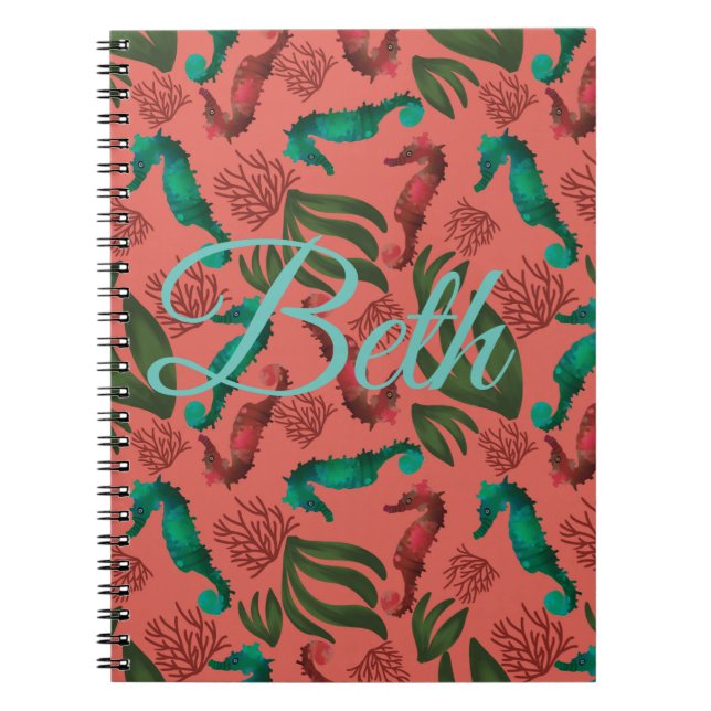 Caderno Espiral Aquarela Cavalo-marinho Personalizado Náutico Pers (Frente)