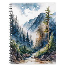 Caderno Espiral Aquarela de Paisagem de Florestas Montanhosas