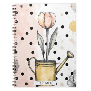 Caderno Espiral Aquarela de Tulipa Vintage com Arte de Pontos