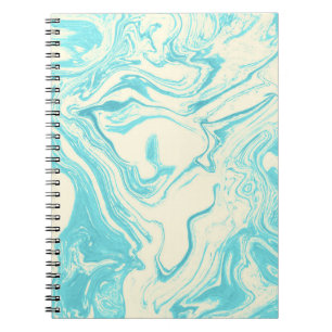 Caderno Espiral Aquarela de Turquesa Azul e Redemoinho de Mármore