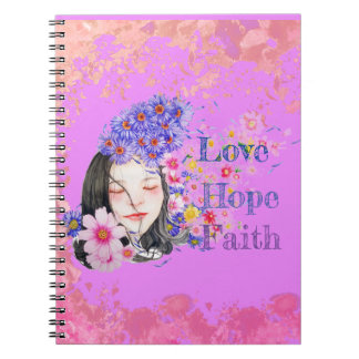 Caderno Espiral aquarela fé esperança amor