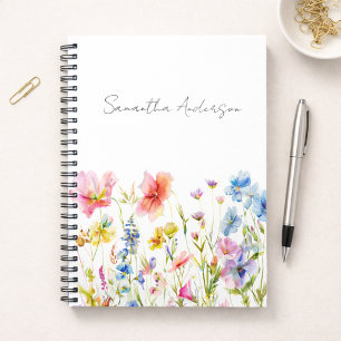 Caderno Espiral Aquarela Floral de Flor Silvestre Personalizada