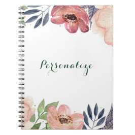 Caderno Espiral Aquarela Floral Moderna Elegante Chic Personalizad