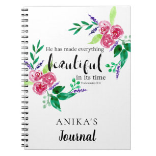 Caderno Espiral aquarela flores bíblia verso personalizado chic