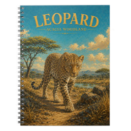 Caderno Espiral Aquarela GeoSaga da Floresta de Acácia com Leopard