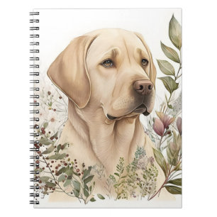 Caderno Espiral Aquarela Labrador Retriever Dourado e Flores