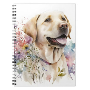 Caderno Espiral Aquarela Labrador Retriever Dourado e Flores