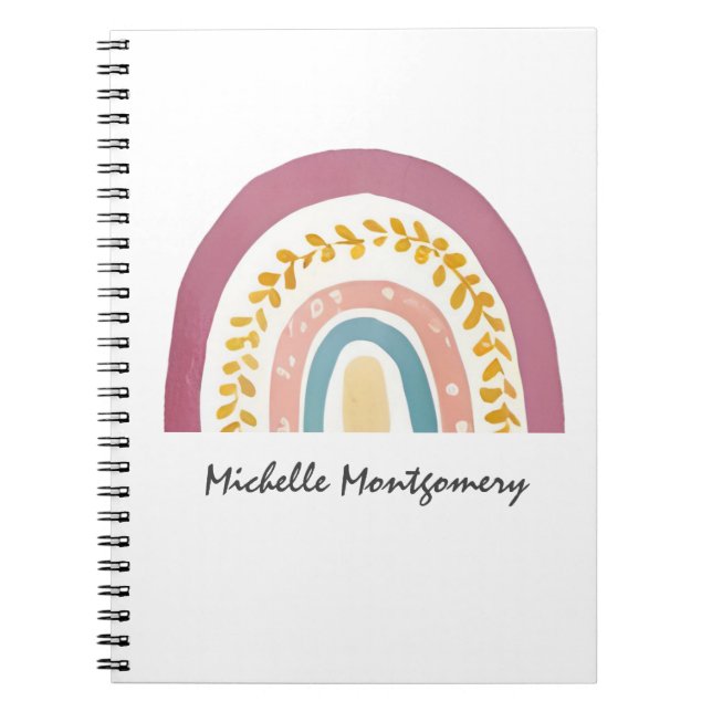 Caderno Espiral Aquarela Moderna Boho Arco-Íris Personalizado (Frente)