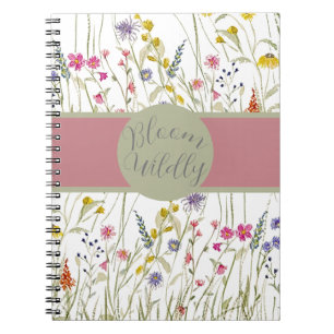 Caderno Espiral Aquarela Rosa e Sage Bloom Selvagem