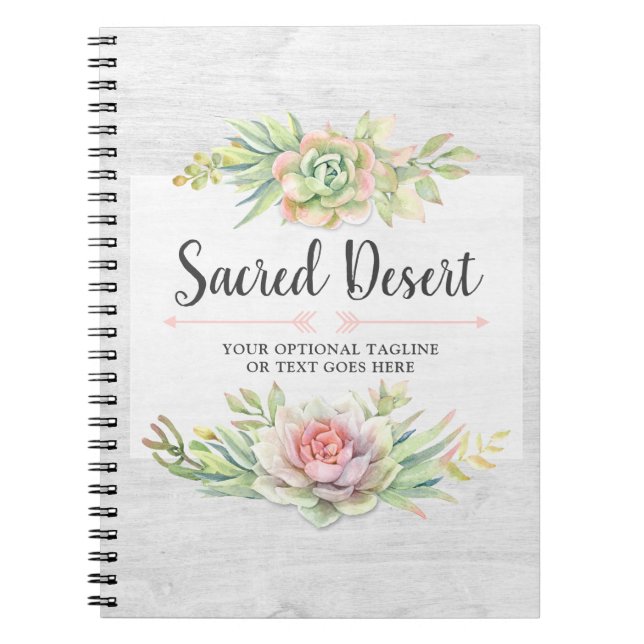 Caderno Espiral Aquarela Rústica Suculentas Deserto Cacto Boho (Frente)