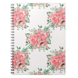 Caderno Espiral Aquarela Shabby Chic Rosas Cor-de-Rosa e Pontos