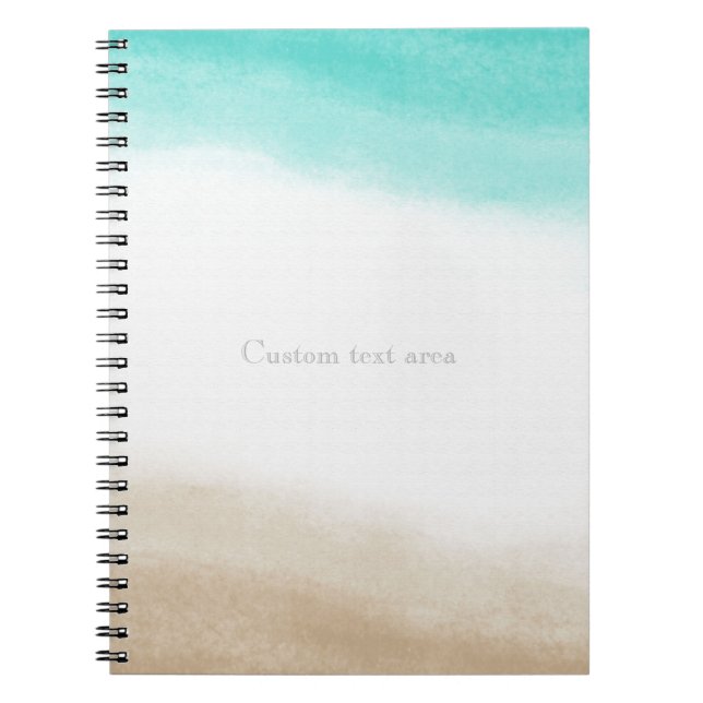 Caderno Espiral Aquarela Teal & Tan Elegante Água de Praia e Areia (Frente)
