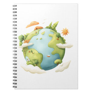 Caderno Espiral Aquarela Terra - Cartoon Terra com Elemen Natureza