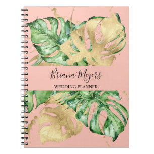 Caderno Espiral Aquarela Verde Palma Ouro Pêssego Negócios