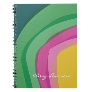 Caderno Espiral Aquarela Verde-Rosa abstrato