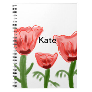 Caderno Espiral Aquarela vermelha floral aquarela adicionar nome t
