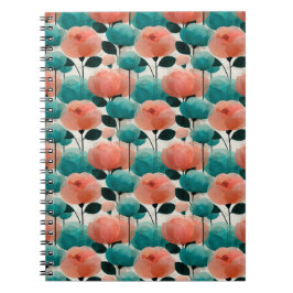 Caderno Espiral Aquarela Vintage Floral Rosa e Verde