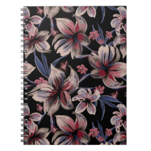 Caderno Espiral Aquarelas Crimson Floral em Preto
