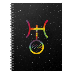 Caderno Espiral Aquário Urano Símbolo Planetário Tie Dye Diário