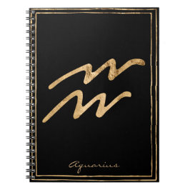 Caderno Espiral Aquarius martelava ouro estilizado símbolo da astr