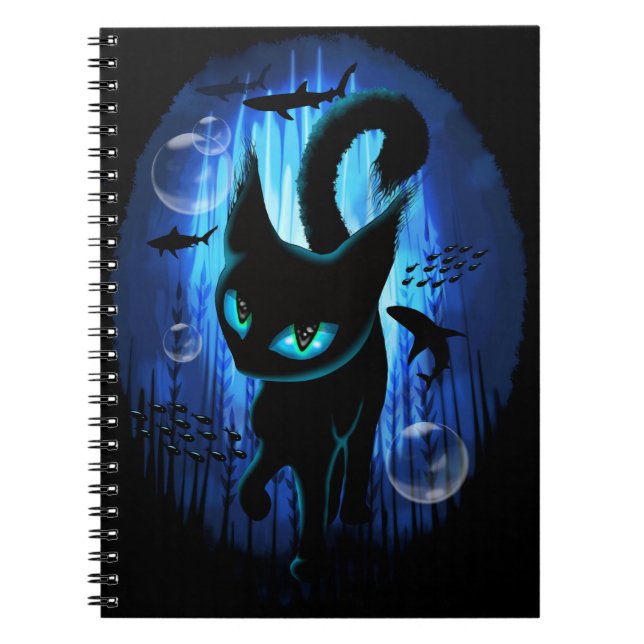 Caderno Espiral Aquático - Gato Surreal na Fantasia do Oceano Prof (Frente)