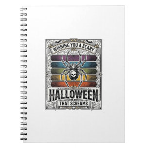 Caderno Espiral Aranha de Halloween Assustadora Gravura Retro Aran
